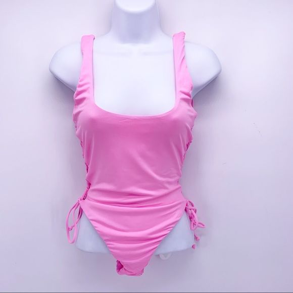 NEW The Bikini Lab Neon Pink Lace Side Bathing Suit Size XS - Picture 3 of 9